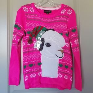 Llama Hot Pink Holiday Knit Sweater